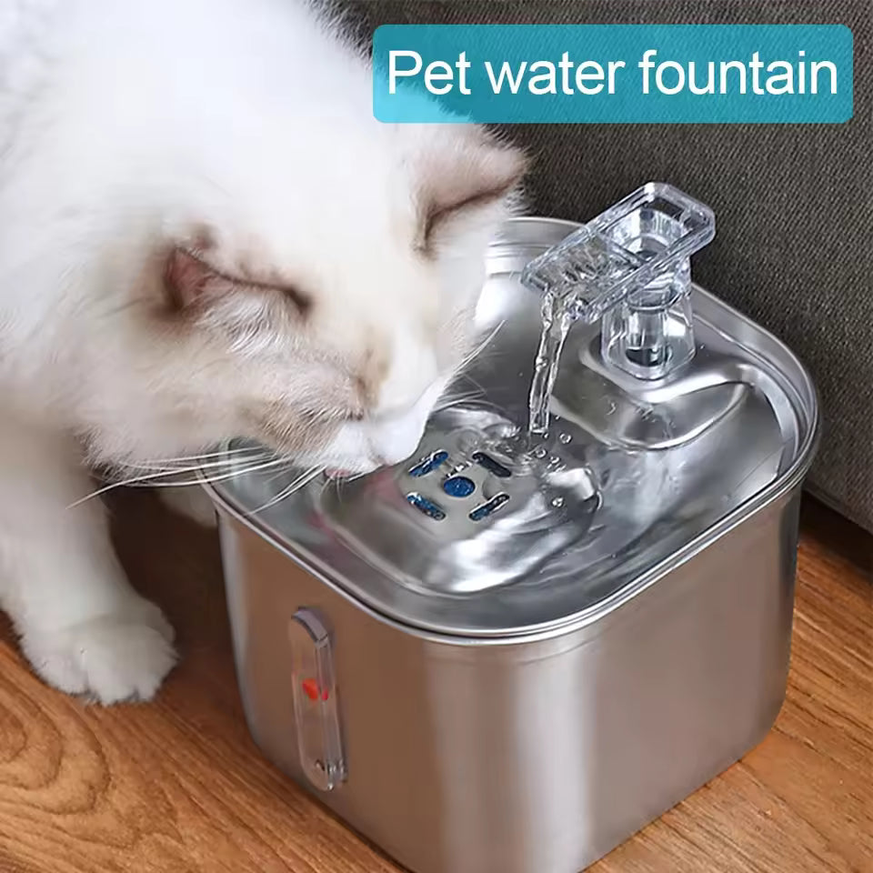 2L Smart Stainless Steel Pet Water Fountain with Motion Sensor & Filters – Cat & Small Dog Dispenser.