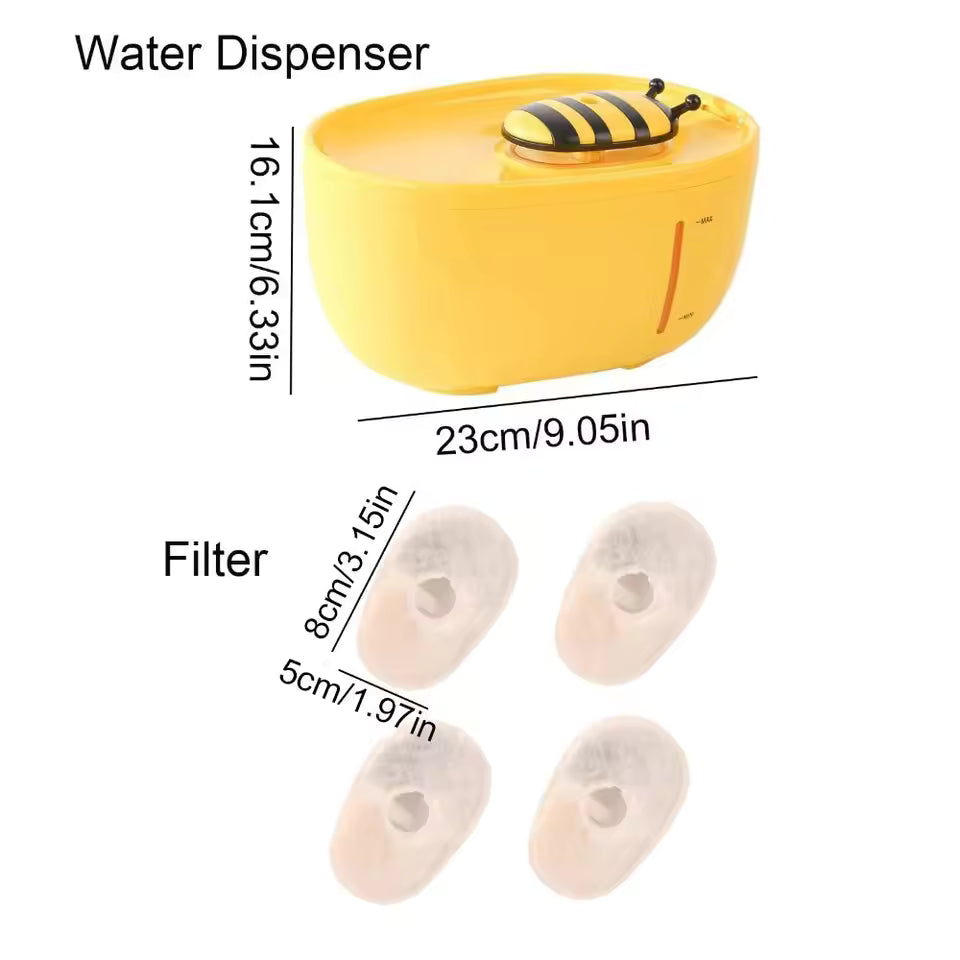 2L Cat Water Fountain with Cute Bee Design – Ultra-Quiet Automatic Pet Dispenser for Cats & Small Dogs.