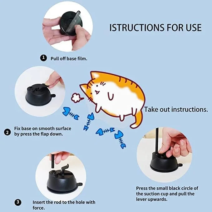 360° Cat Feather Wand Toy with Catnip & Suction Cup Base