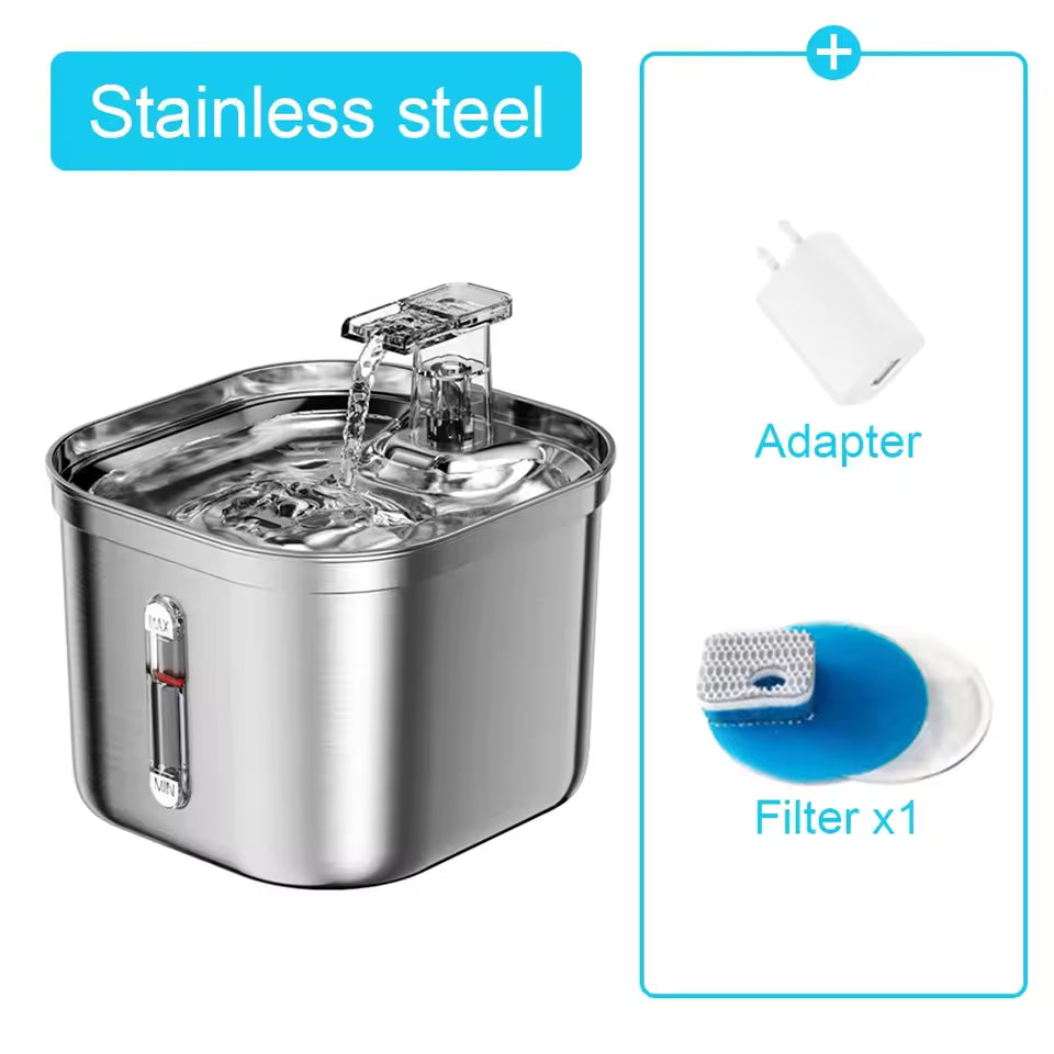 2L Smart Stainless Steel Pet Water Fountain with Motion Sensor & Filters – Cat & Small Dog Dispenser.