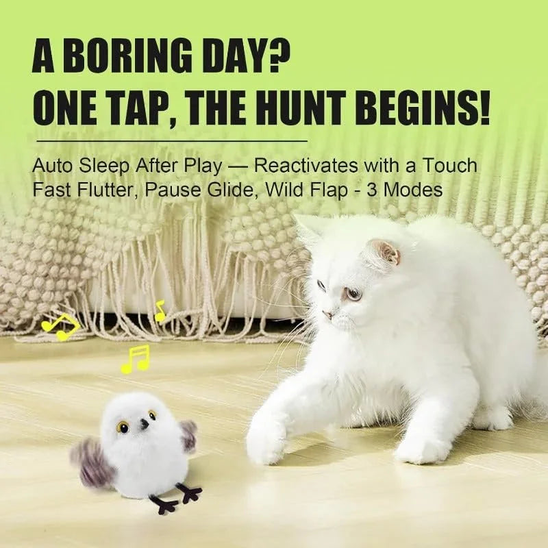 USB Rechargeable Chirping Bird Toy for Cats – Motion Wing Flap