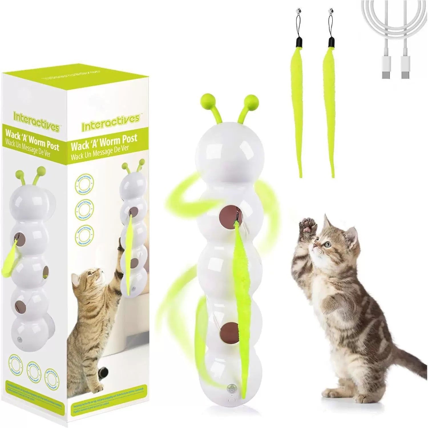 Interactive Cat Teaser Toy – Realistic Feather Worm, Battery-Operated for Active Play