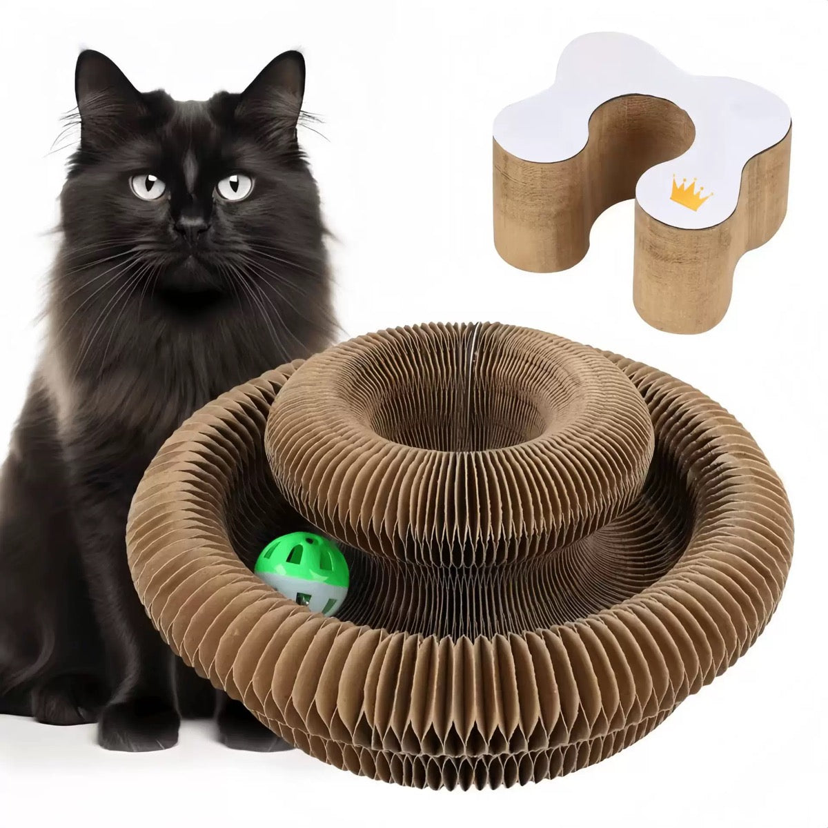 Foldable Honeycomb Cat Scratcher with Rolling Play Ball