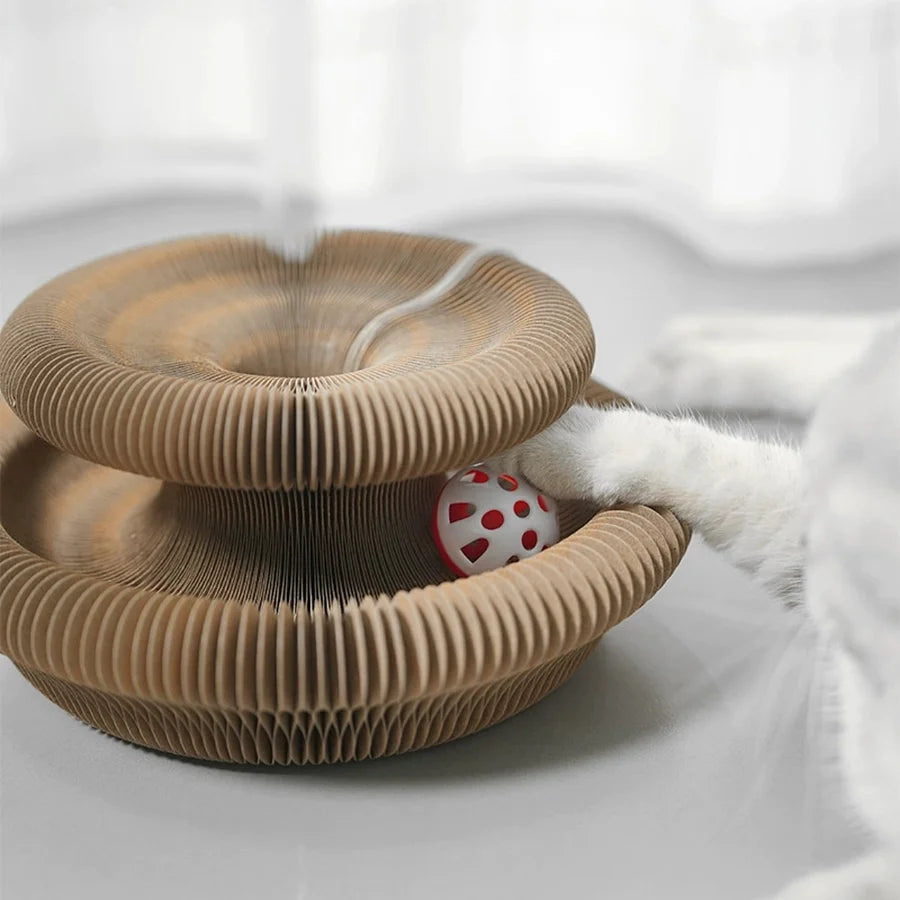 Foldable Honeycomb Cat Scratcher with Rolling Play Ball